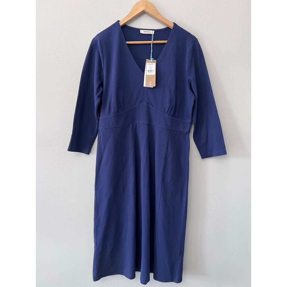 NWT WoolOvers‎ Sheath Midi Dress Sz 10 Sustainable Organic Cotton BlueCareerwear